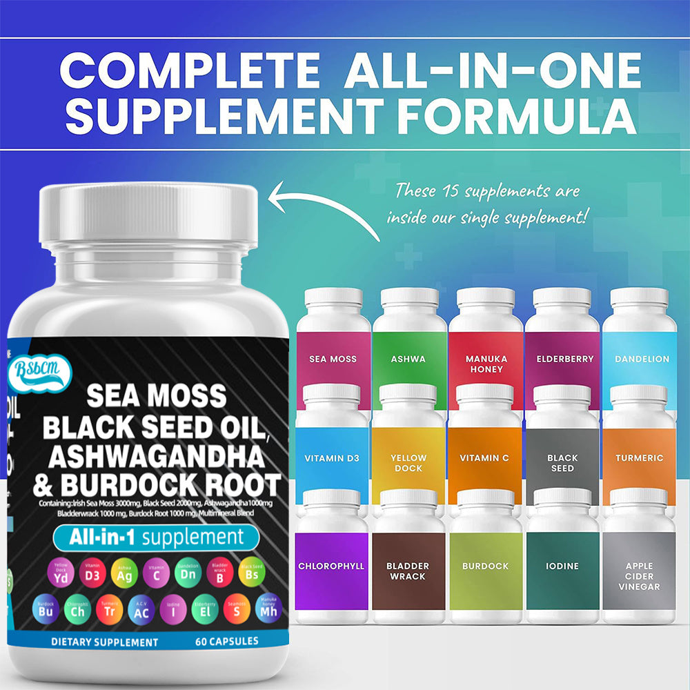 Sea Moss Fitness Burdock Multi-Mineral Vitamin Edible Supplement Dietary, Healthcare 60 Count