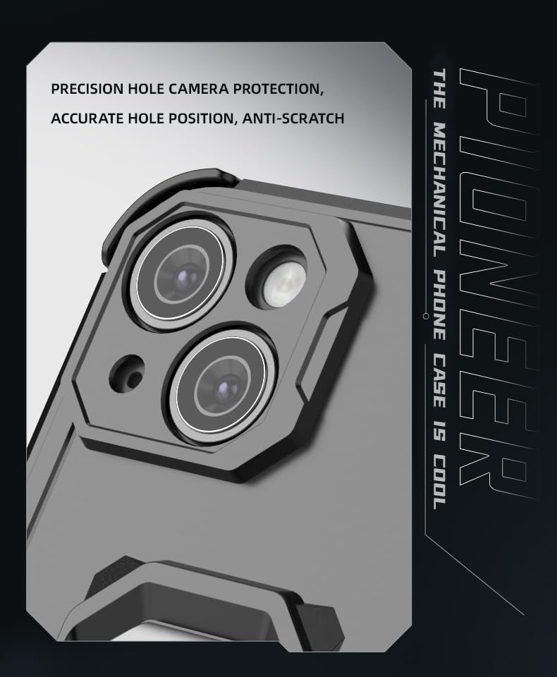 Magnetic bracket mobile phone case for iPhone 13, military-grade four-corner airbag shockproof protection mobile phone case, 360° metal bracket compatible with finger ring buckle Blue
