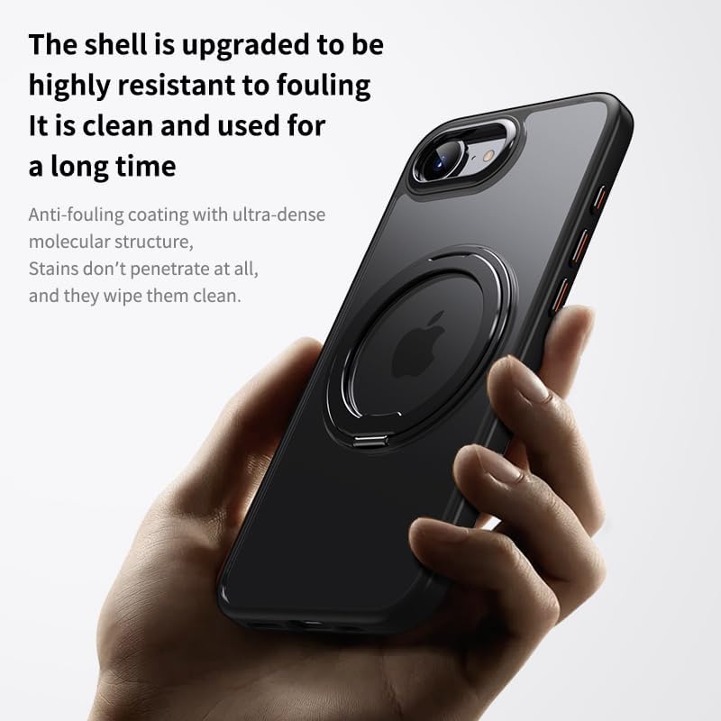 Magnetic transparent mobile phone case for iPhone 16E, supports wireless charging, 360° magnetic bracket two-in-one, military anti-fall, car magnetic