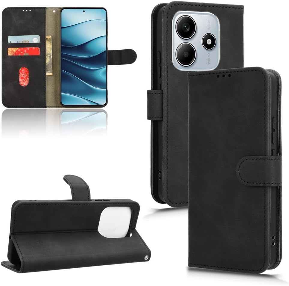iTape Mobile phone case compatible with Xiaomi Redmi Note 14 4G. Soft touch flip holder credit card slot wallet phone case, shockproof and drop-proof Brown