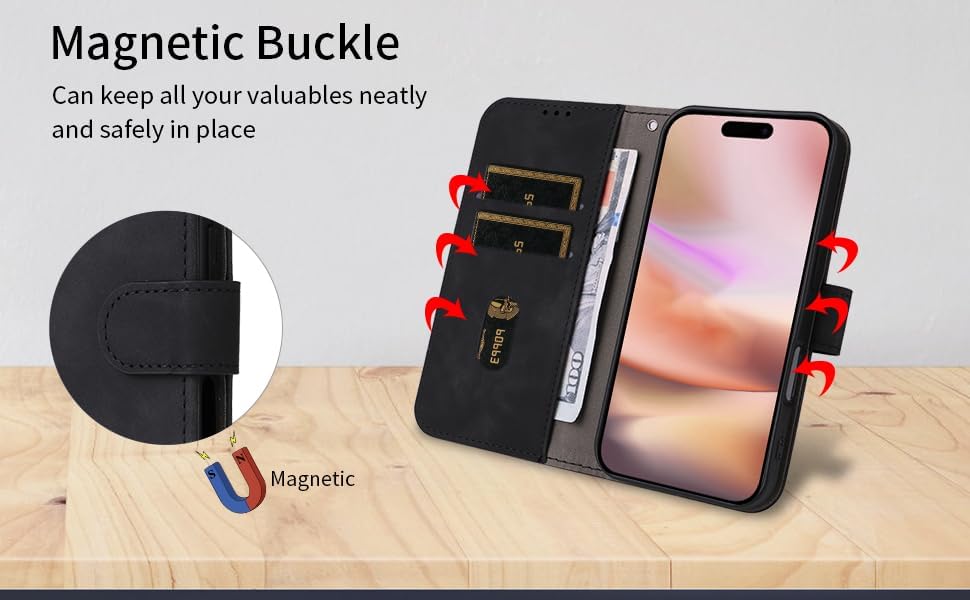 iTape Mobile phone case compatible with Samsung Galaxy S25 Edge. Soft touch flip holder credit card slot wallet phone case, shockproof and drop-proof Black