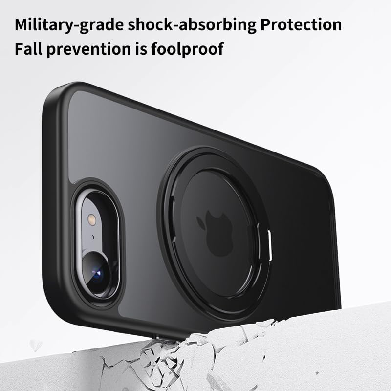 Magnetic transparent mobile phone case for iPhone 16E, supports wireless charging, 360° magnetic bracket two-in-one, military anti-fall, car magnetic