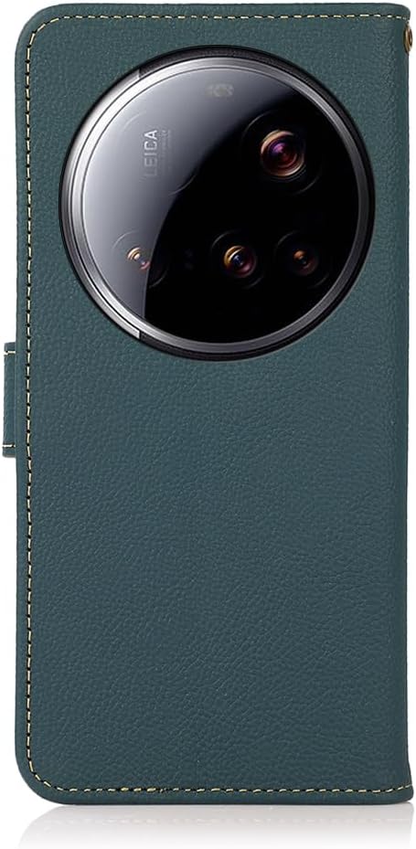 iTape Genuine leather phone case for Xiaomi 15 Ultra, cowhide RFID anti-theft brush phone case with card slot and shockproof flip cover Green