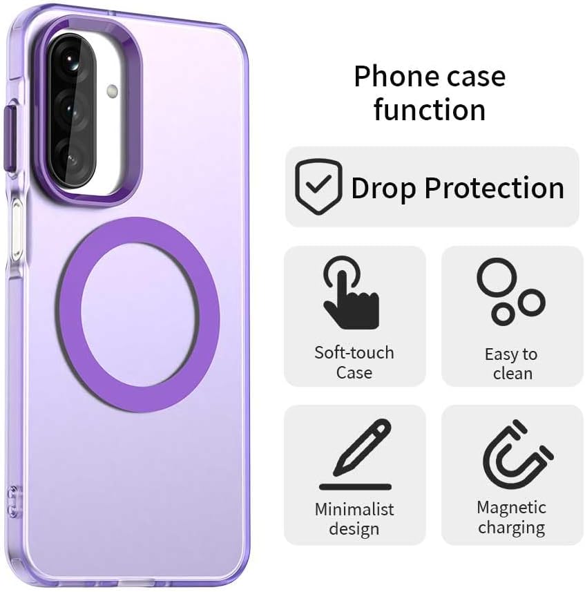 iTape TPU magnetic candy color mobile phone case for Samsung Galaxy A26 5G, supports wireless charging, four-corner airbag protection, military anti-fall mobile phone case Purple