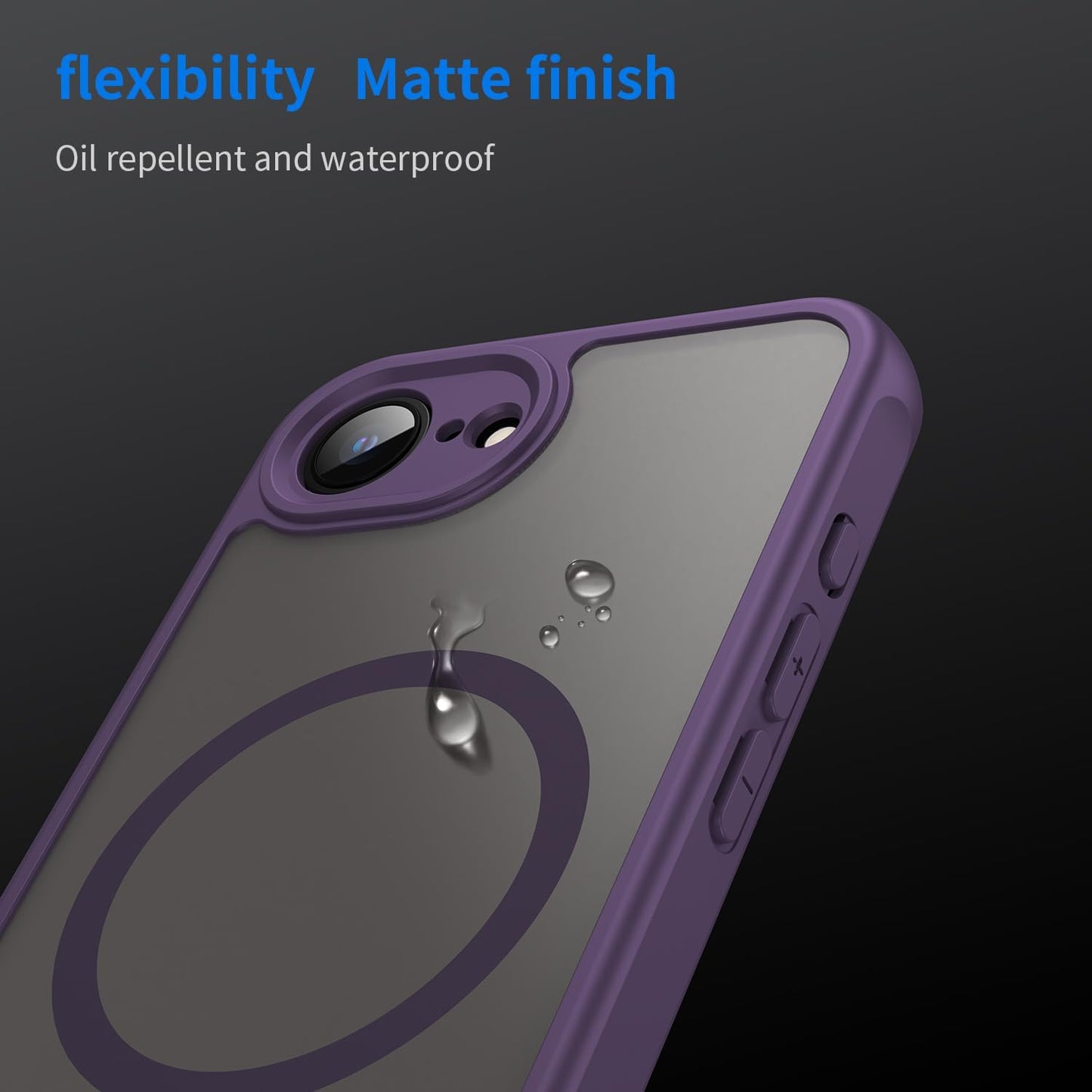 Magnetic translucent case for iPhone 16E, supports wireless charging, Shockproof slim protective case for iPhone 16E Shock-resistant slim case Purple