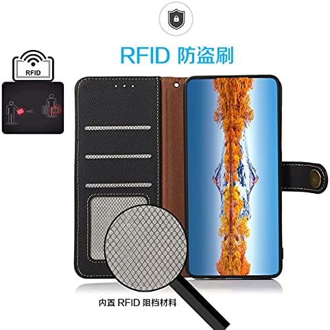 iTape Genuine leather phone case for Honor 400 Lite, cowhide RFID anti-theft brush phone case with card slot and shockproof flip cover Black
