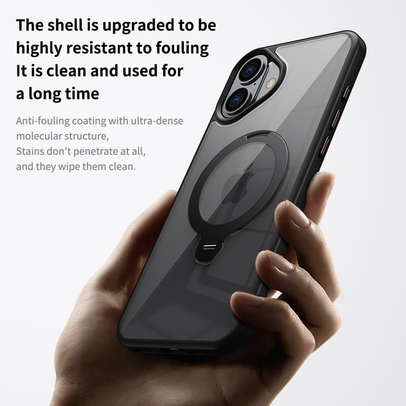 Magnetic phone case for iPhone 16 Plus, supports wireless charging, 360° rotating bracket, military-grade drop protection Gray