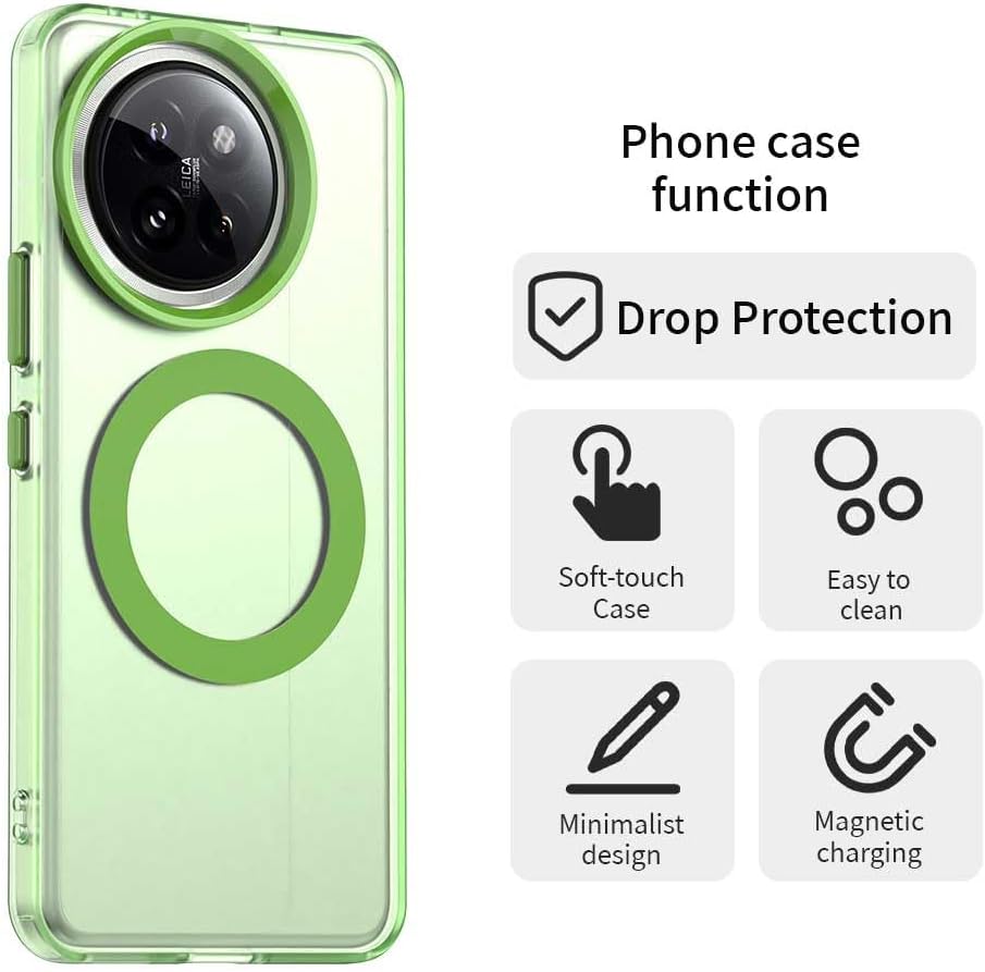 iTape TPU candy phone case for Xiaomi 14 Civi, supports wireless charging, four-corner airbag protection, military anti-fall phone case Green