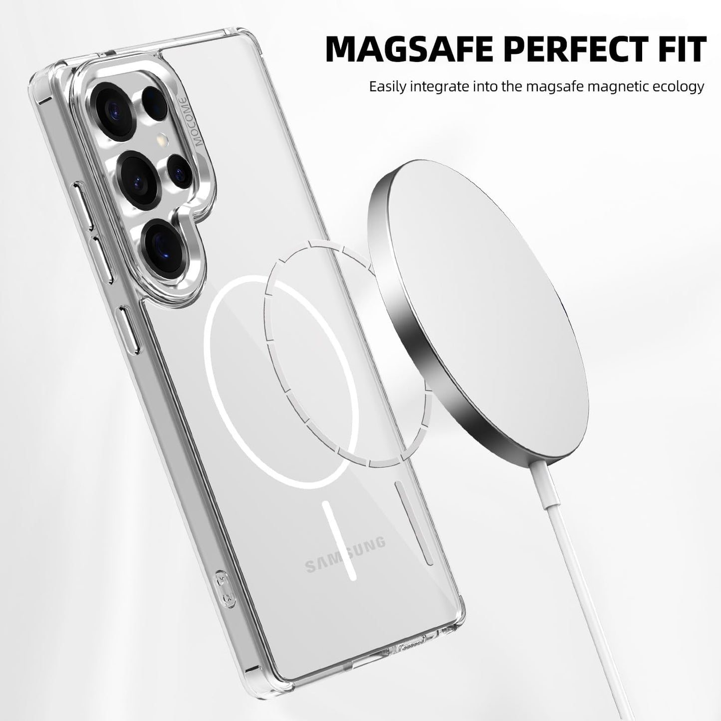 iTape Magnetic transparent phone case for Samsung Galaxy S25 Ultra, supports wireless charging, military-grade drop-proof, Car magnetic bracket 2 in 1 magnetic card holder