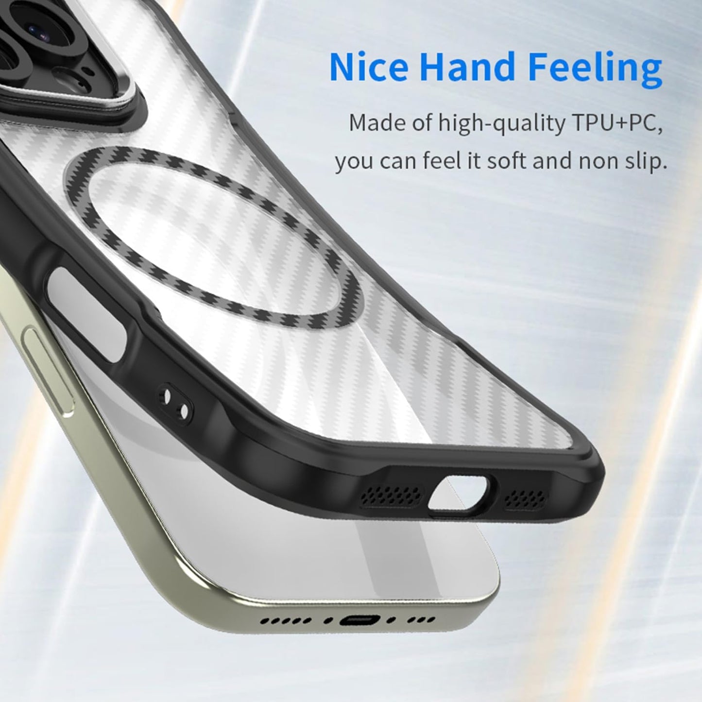 Magnetic carbon fibre case for iPhone 14 Pro, support wireless charging, carbon fibre shockproof slim case Black