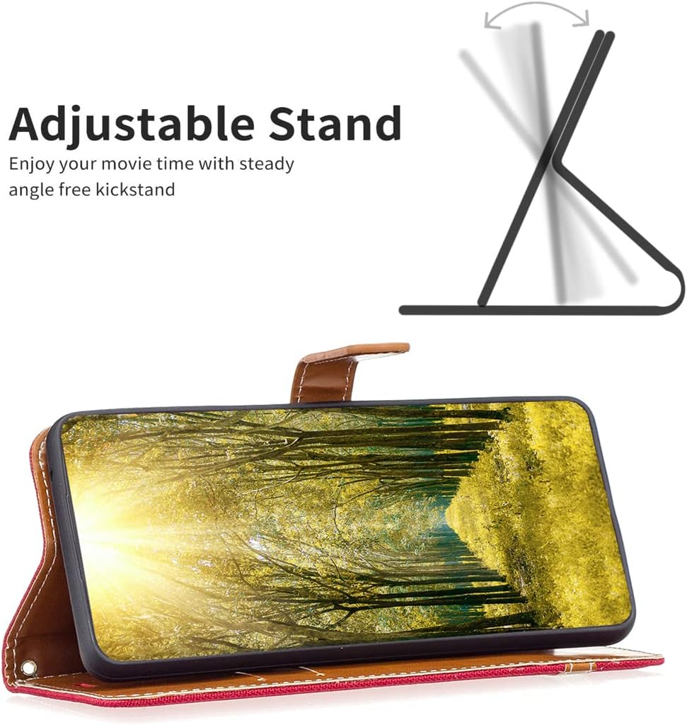 Colorblock Denim Wallet Phone Case for iPhone 16E, Wallet Phone Case Flip Stand, Credit Card Slot Wallet Wrist strap Green