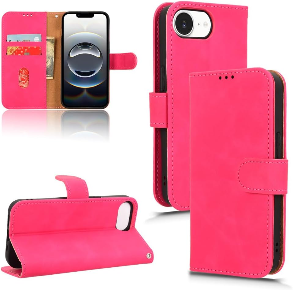 Mobile phone case compatible with iPhone 16E. Soft touch flip holder credit card slot wallet phone case, shockproof and drop-proof Green