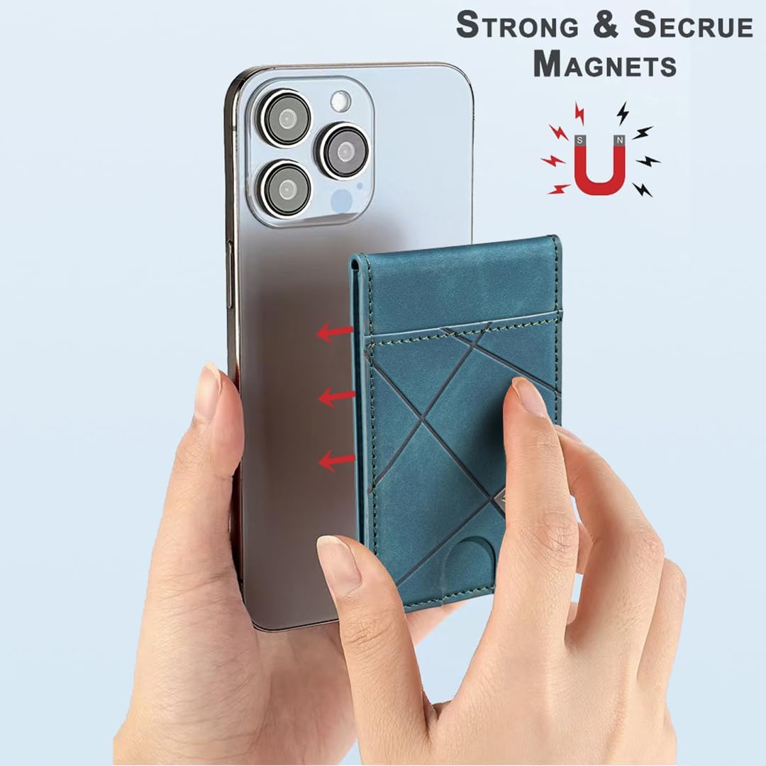 iTape Leather Magnetic Phone Wallet Compatible with Various Phone Models Android and iOS, Magnetic card holder with vertical prism Ultra-thin Trifold Wallet Card Holder Flip Stand Red