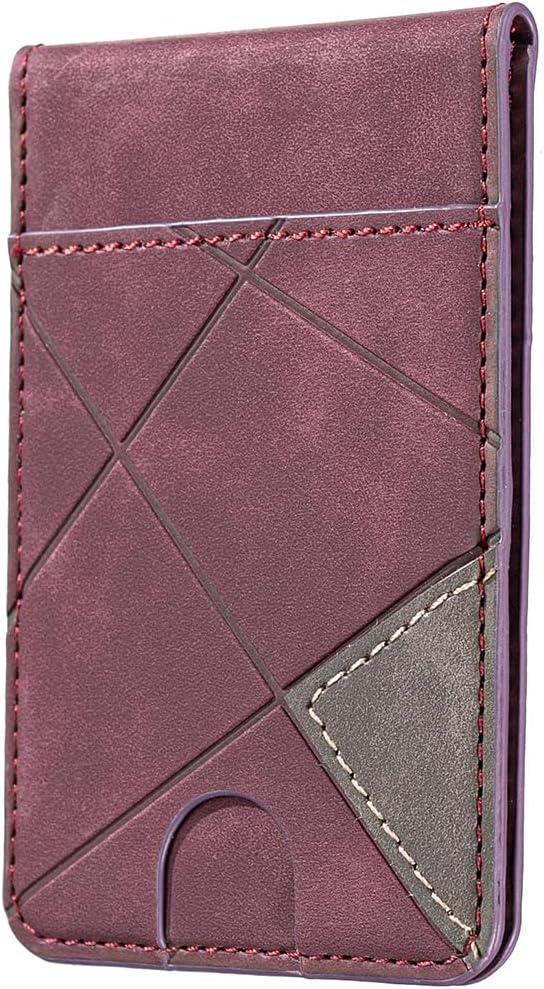 iTape Leather Magnetic Phone Wallet Compatible with Various Phone Models Android and iOS, Magnetic card holder with vertical prism Ultra-thin Trifold Wallet Card Holder Flip Stand Red