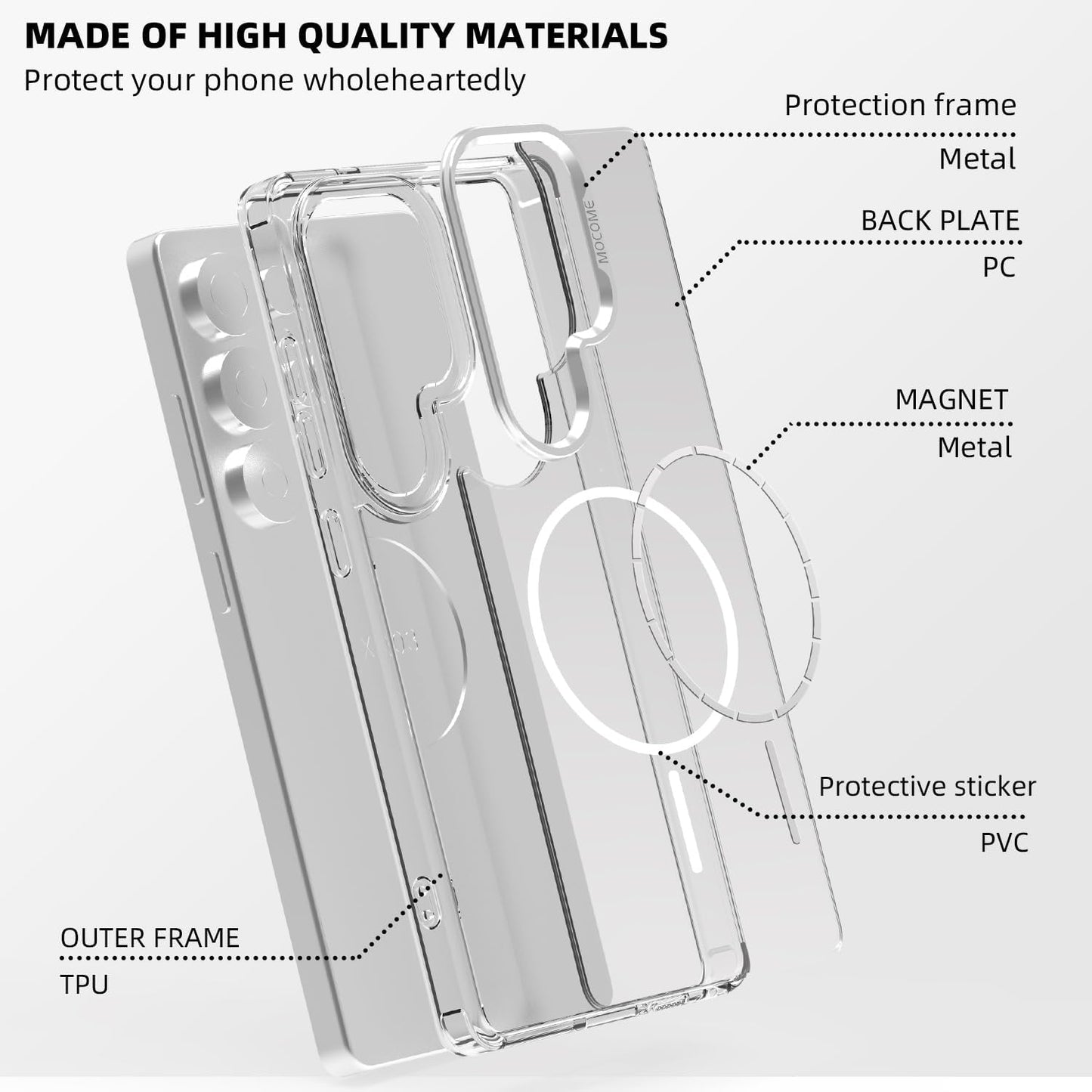 iTape Magnetic transparent phone case for Samsung Galaxy S25 Ultra, supports wireless charging, military-grade drop-proof, compatible with Samsung Galaxy S25 Ultra Car magnetic bracket