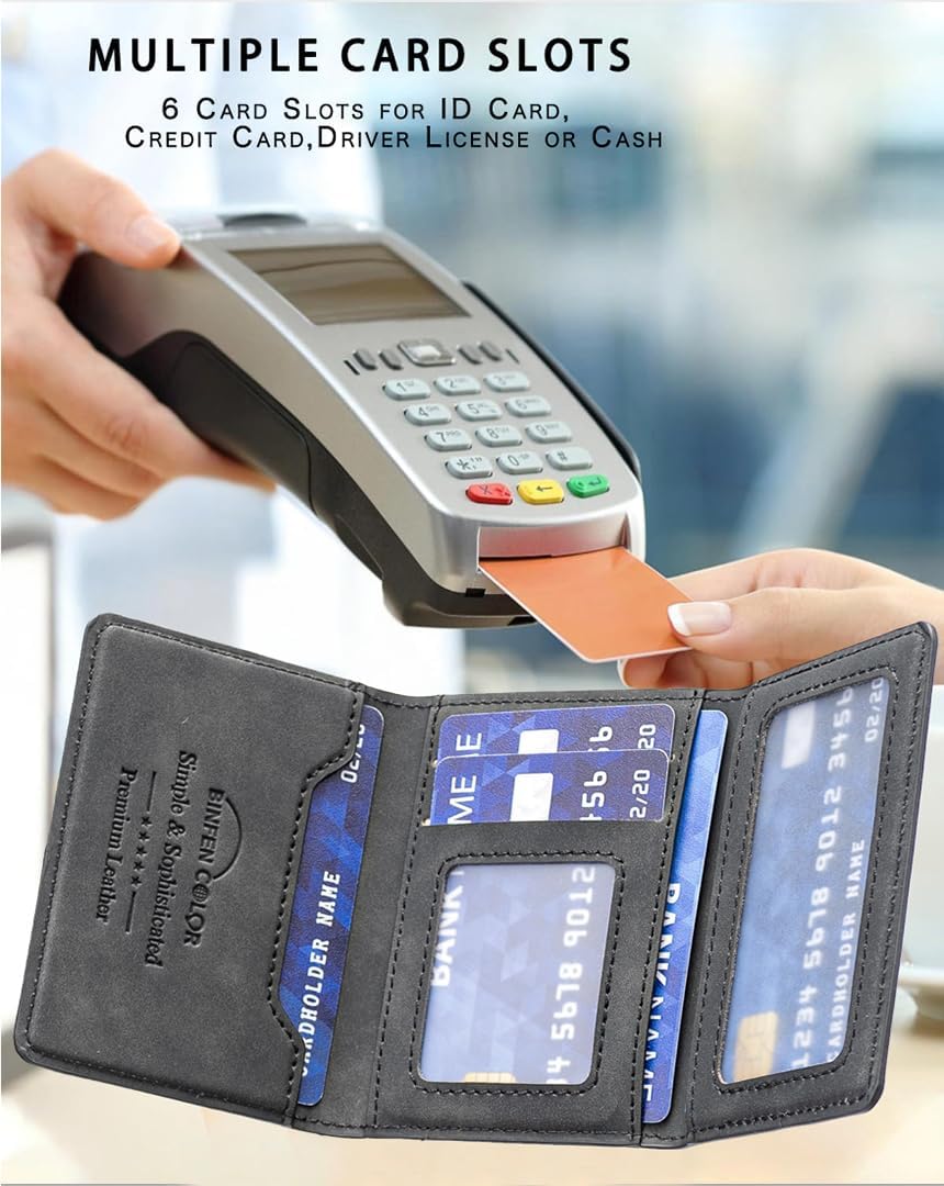 iTape Leather Magnetic Phone Wallet Compatible with Various Phone Models Android and iOS, Ultra-thin Trifold Wallet Card Holder Flip Stand Purple