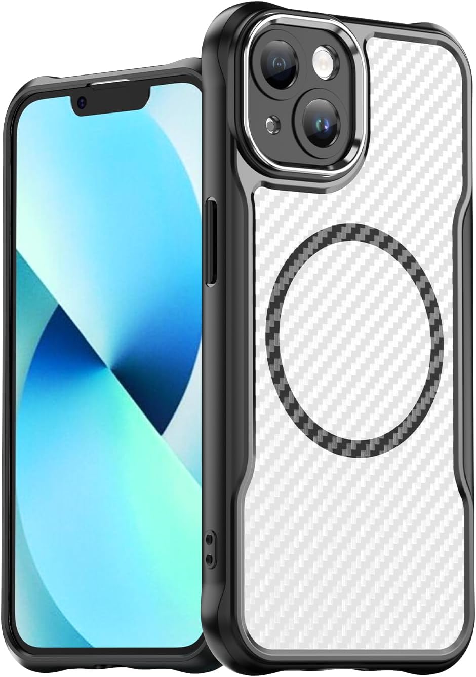 Magnetic carbon fibre case for iPhone 13, support wireless charging, carbon fibre shockproof slim case Purple