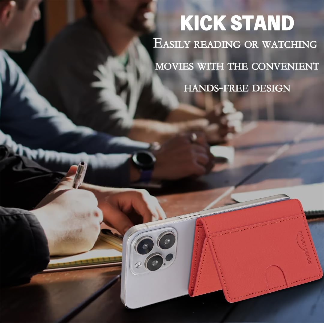 iTape Leather Magnetic Phone Wallet Compatible with Various Phone Models Android and iOS, Solid Color Magnetic Card Holder Ultra-thin Trifold Wallet Card Holder Flip Stand Red