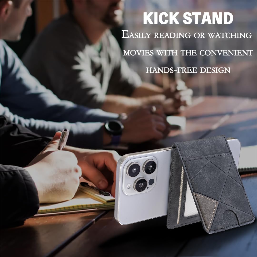 iTape Leather Magnetic Phone Wallet Compatible with Various Phone Models Android and iOS, Magnetic card holder with vertical prism Ultra-thin Trifold Wallet Card Holder Flip Stand Red