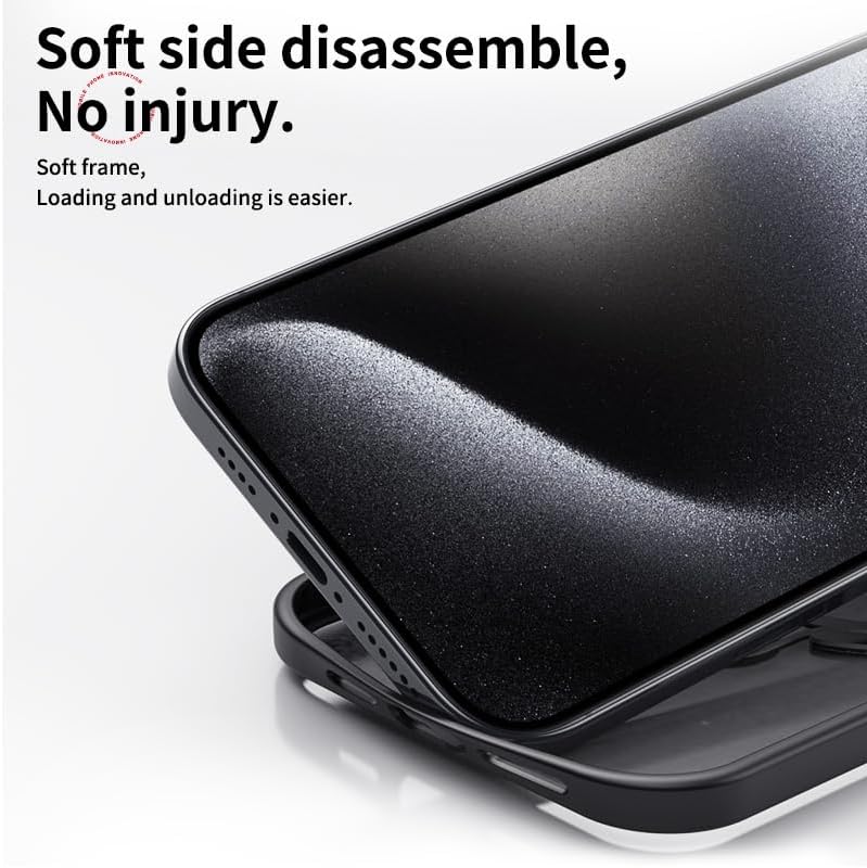 Silicone phone case for iPhone 16 Pro max, translucent phone case military shockproof protection ultra-thin case, magnetic car mount, supports wireless charging Black