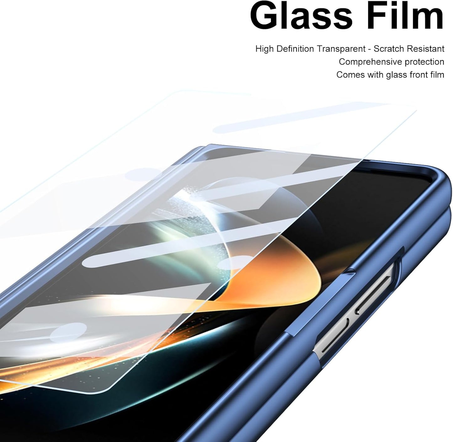 iTape Lightweight phone case for Samsung Galaxy Z Fold4, hinged case supports wireless charging with lens protection, screen protector, complimentary stylus, drop-proof and fingerprint resistant Blue