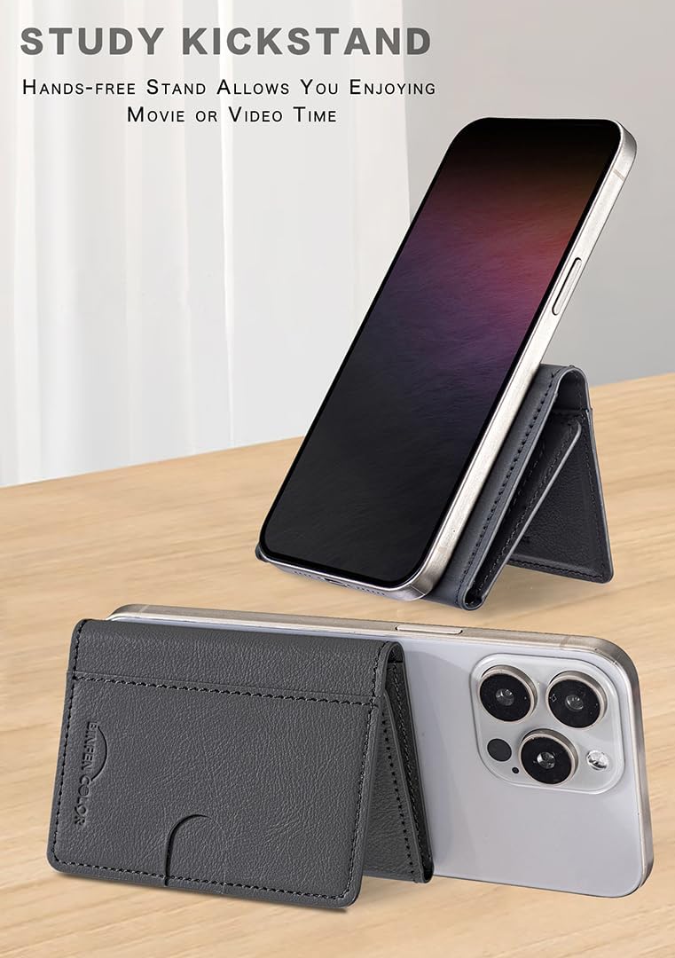 iTape Leather Magnetic Phone Wallet Compatible with Various Phone Models Android and iOS, Solid Color Magnetic Card Holder Ultra-thin Trifold Wallet Card Holder Flip Stand Red