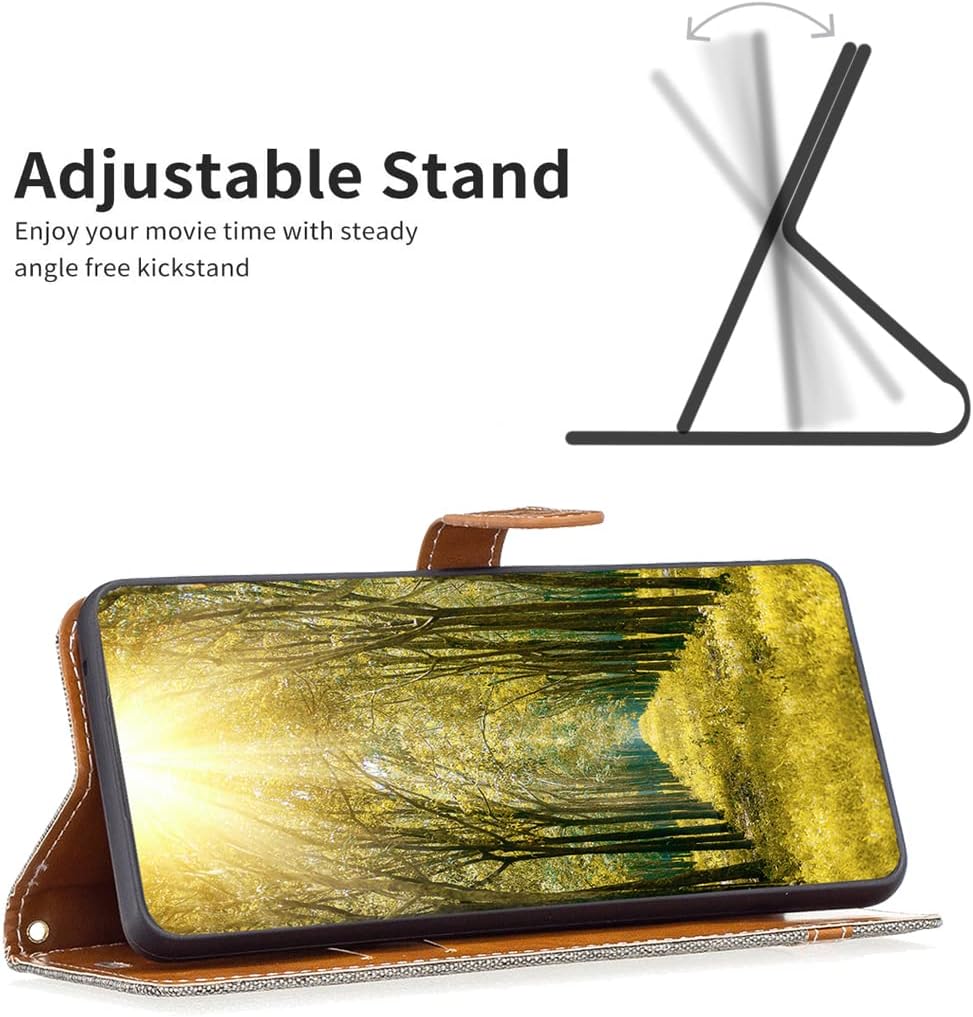 Colorblock Denim Wallet Phone Case for iPhone 16E, Wallet Phone Case Flip Stand, Credit Card Slot Wallet Wrist strap Green