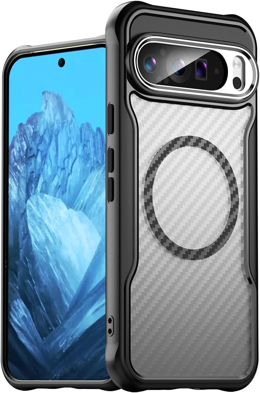 iTape Magnetic carbon fibre case for Google Pixel 9 Pro XL 5G, support wireless charging, carbon fibre shockproof slim case Green
