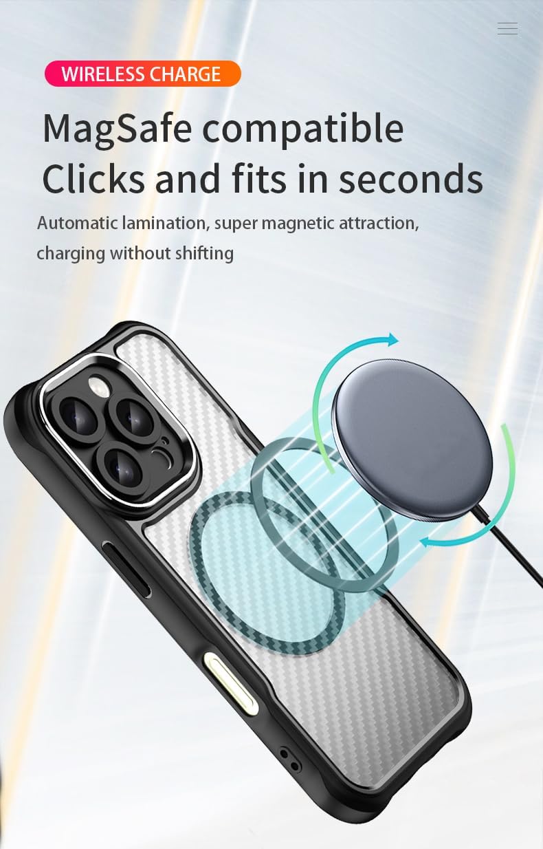 iTape Carbon fiber phone case for iPhone16 Pro, double-layer shockproof airbag anti-drop protective case, heavy-duty ultra-thin TPU shell, supports wireless charging Purple