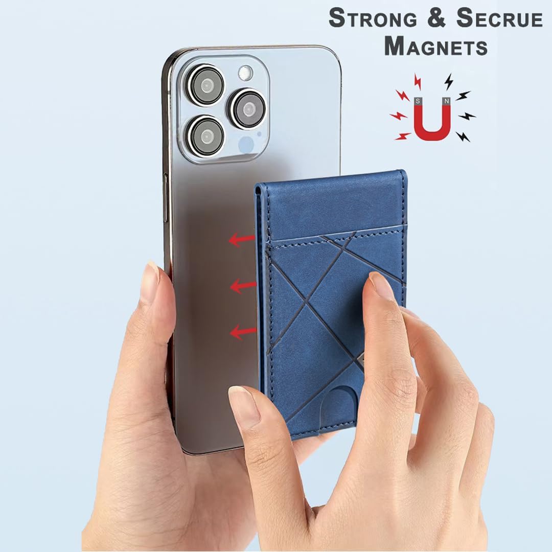 iTape Leather Magnetic Phone Wallet Compatible with Various Phone Models Android and iOS, Magnetic card holder with vertical prism Ultra-thin Trifold Wallet Card Holder Flip Stand Red