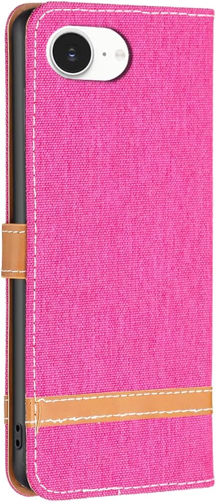 Colorblock Denim Wallet Phone Case for iPhone 16E, Wallet Phone Case Flip Stand, Credit Card Slot Wallet Wrist strap Green