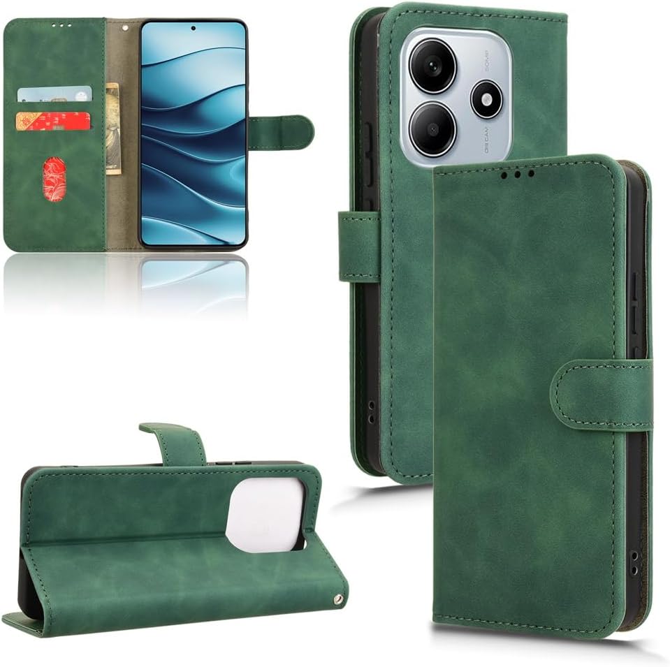 iTape Mobile phone case compatible with Xiaomi Redmi Note 14 4G. Soft touch flip holder credit card slot wallet phone case, shockproof and drop-proof Brown