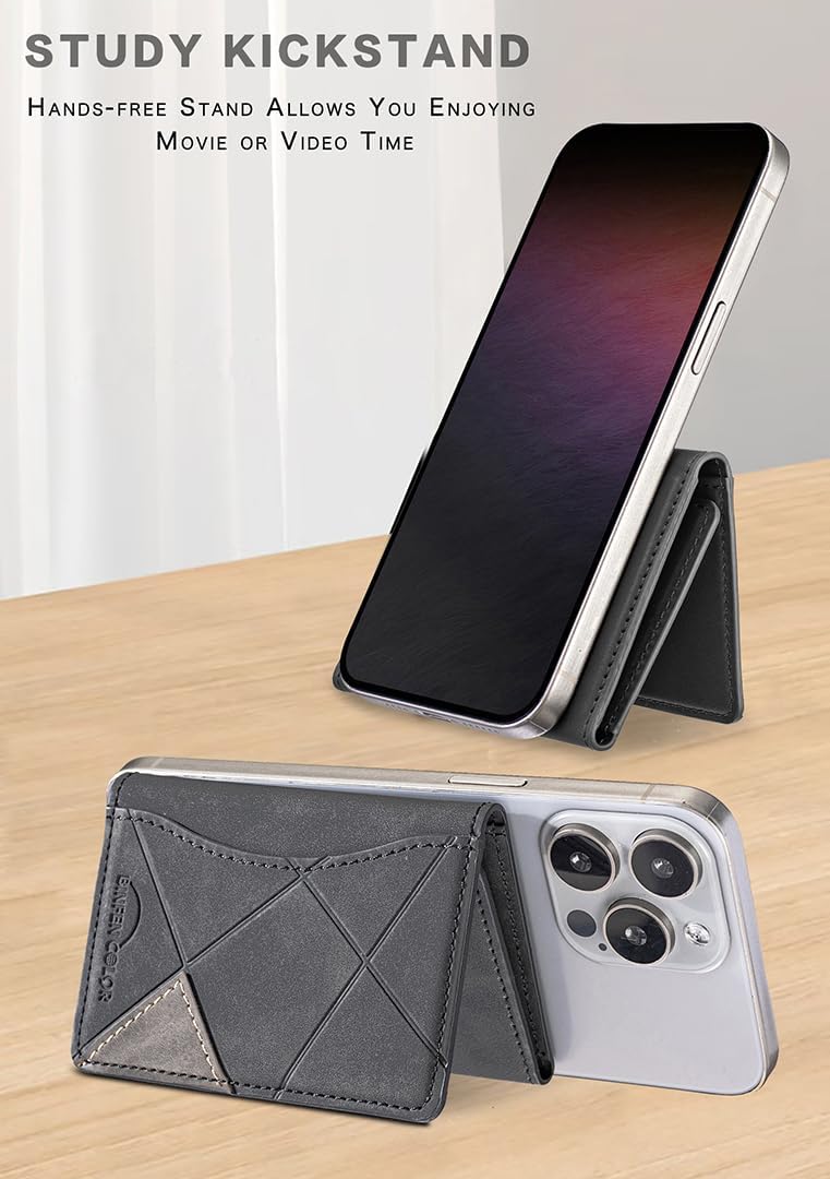 iTape Leather Magnetic Phone Wallet Compatible with Various Phone Models Android and iOS, Ultra-thin Trifold Wallet Card Holder Flip Stand Purple