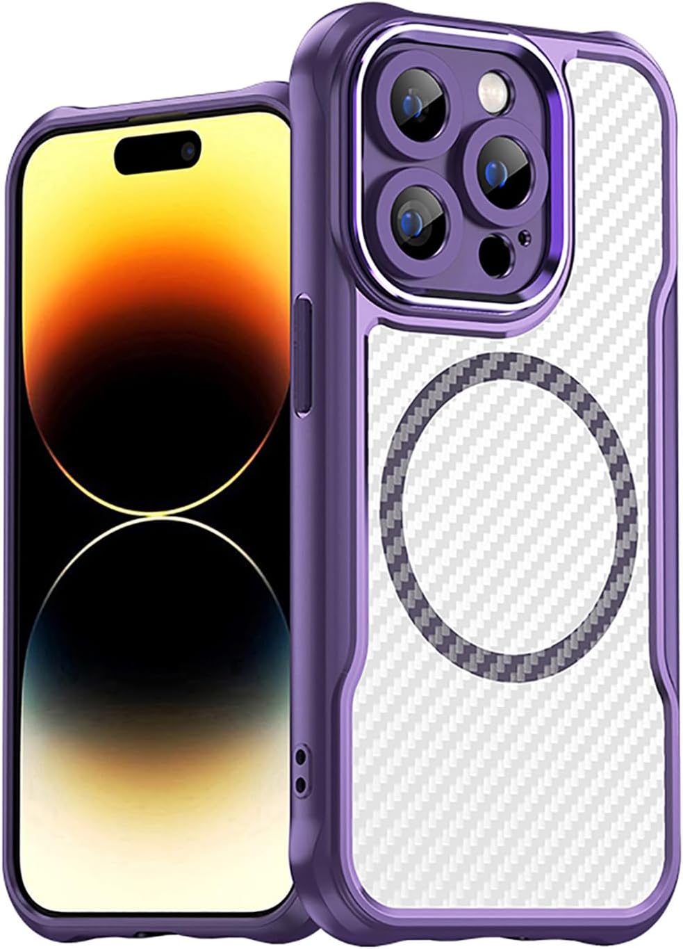 Magnetic carbon fibre case for iPhone 14 Pro, support wireless charging, carbon fibre shockproof slim case Black