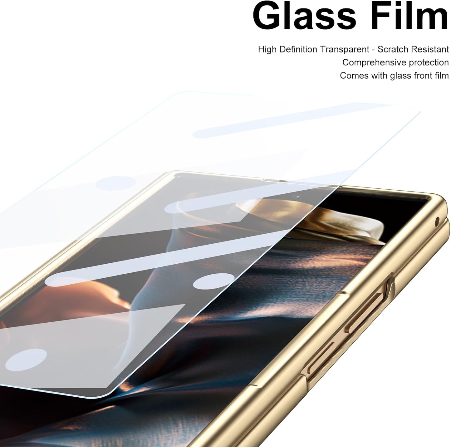 iTape Lightweight phone case for Samsung W25, hinged case supports wireless charging with lens protection, screen protector, complimentary stylus, drop-proof and fingerprint resistant Gold