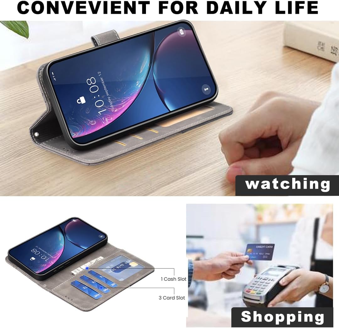 Denim pebbled phone case for iPhone 16E, magnetic buckle wallet case, flip-top stand for shock protection Red
