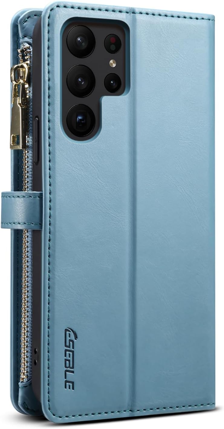 iTape Wallet case for Samsung Galaxy S24 Ultra, card slot photo frame flip stand phone protective case (RFID anti-theft brush) with wrist strap, cross-body strap Orange