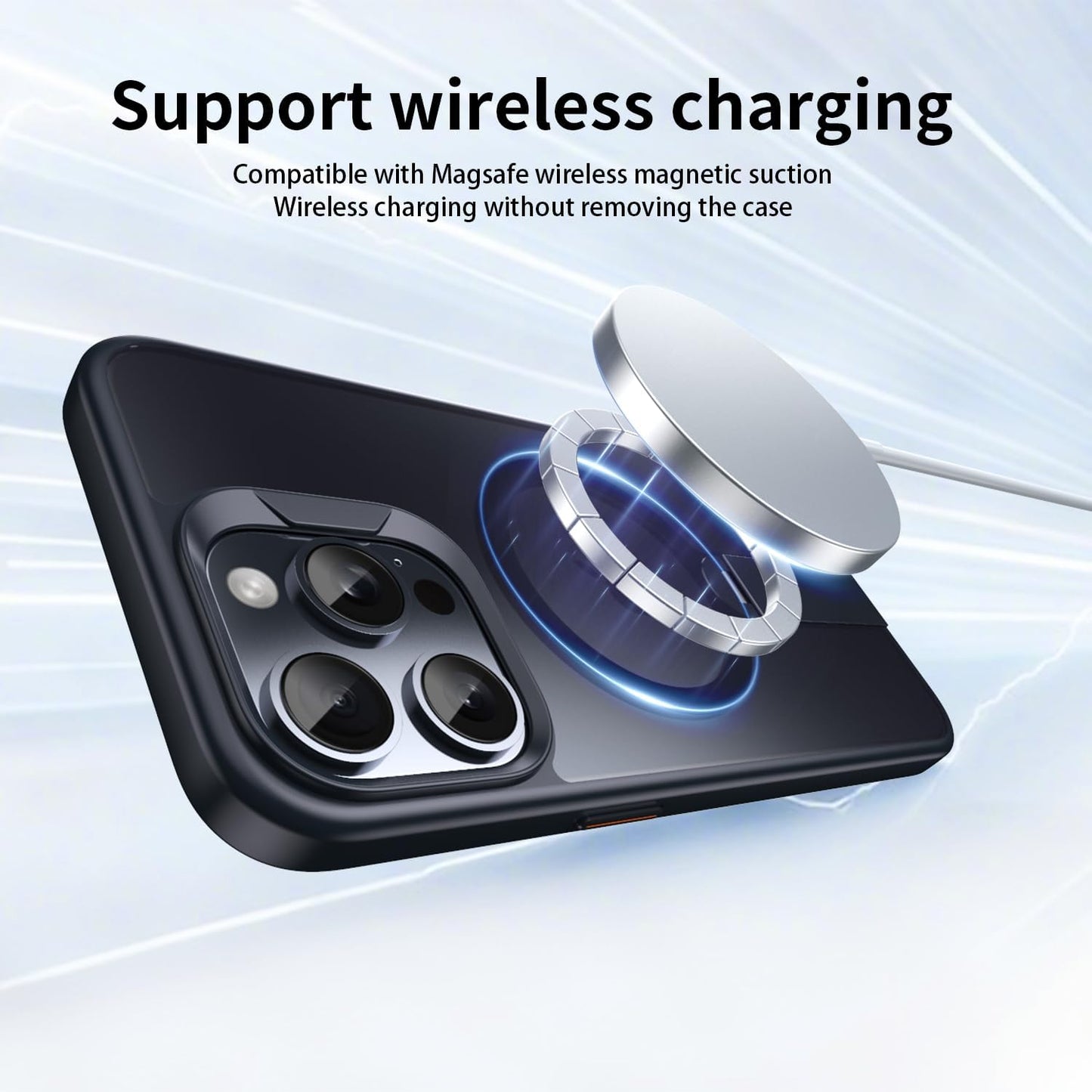 Magnetic phone case for iPhone 15 Pro max, supports wireless charging, 360° rotating invisible bracket, military-grade anti-drop protection Black