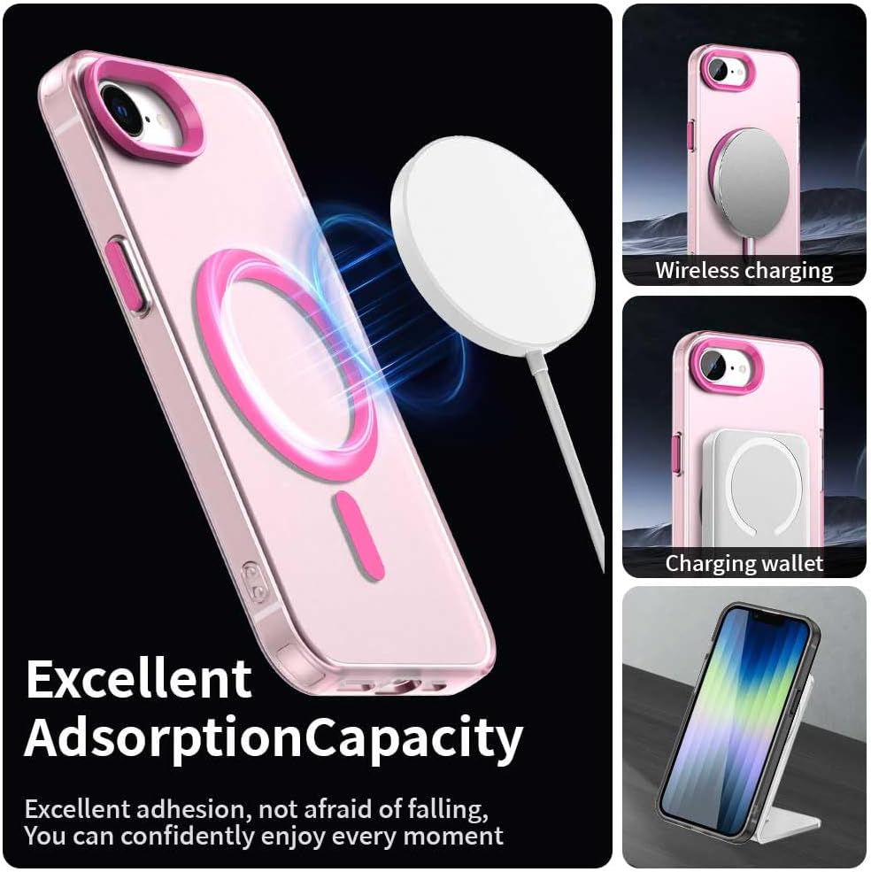 TPU magnetic candy color mobile phone case for iPhone 16E, supports wireless charging, four-corner airbag protection, military anti-fall mobile phone case Red