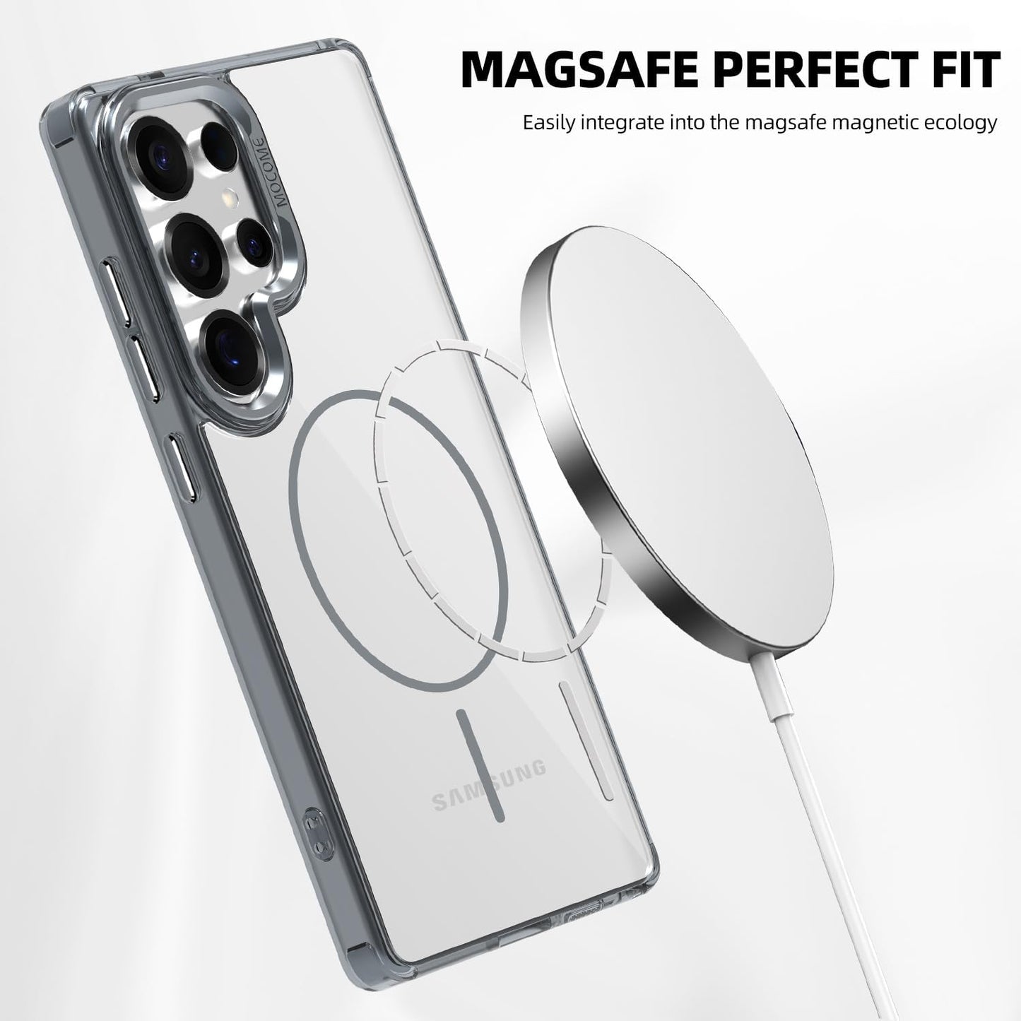 iTape Magnetic transparent phone case for Samsung Galaxy S25 Ultra, supports wireless charging, military-grade drop-proof, Car magnetic bracket 2 in 1 magnetic card holder