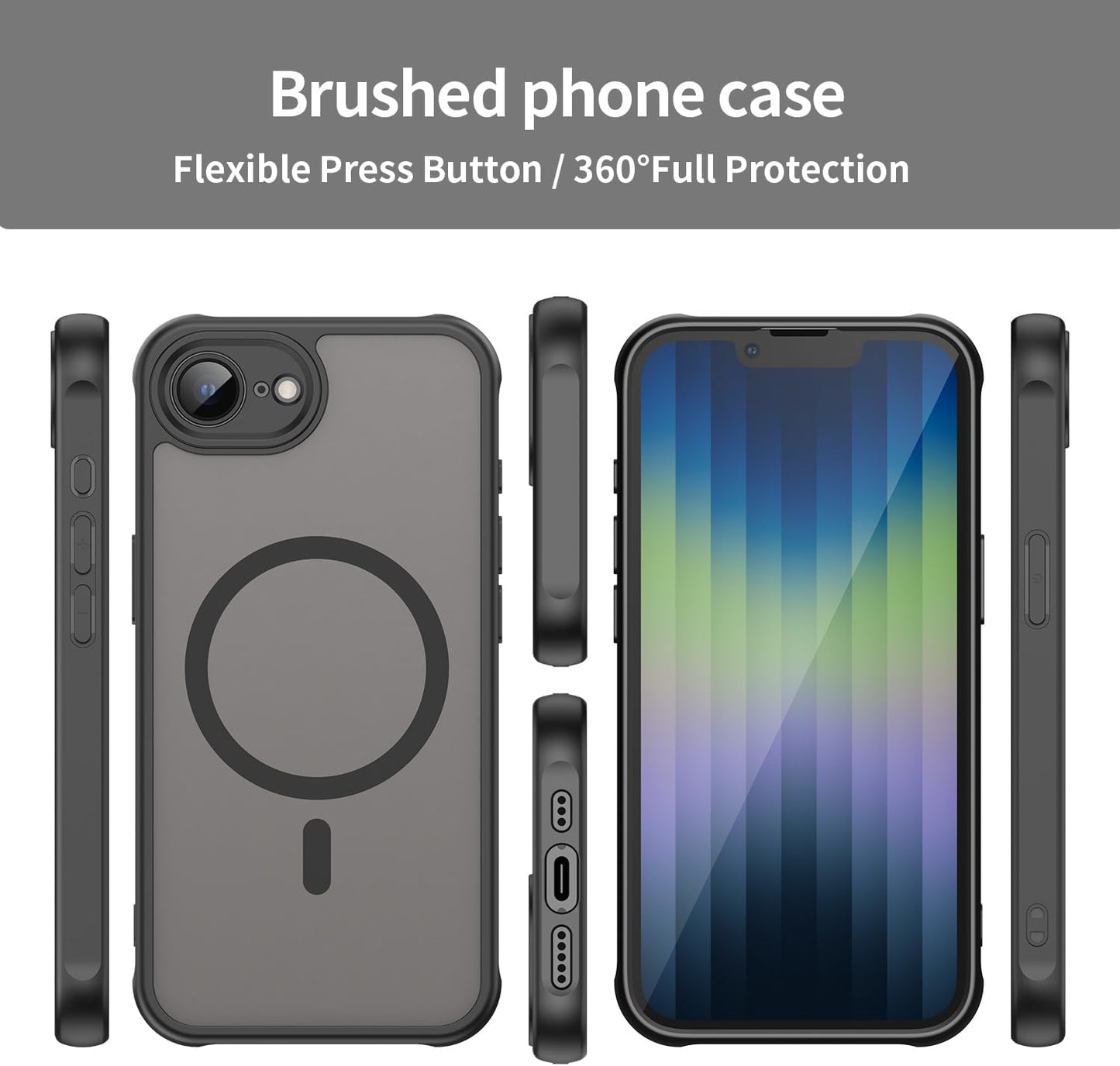 Magnetic translucent case for iPhone 16E, supports wireless charging, Shockproof slim protective case for iPhone 16E Shock-resistant slim case Purple