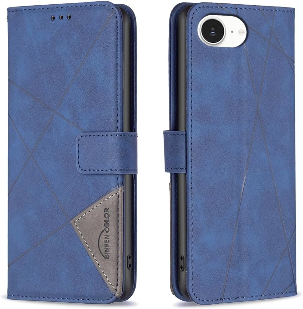 Denim pebbled phone case for iPhone 16E, magnetic buckle wallet case, flip-top stand for shock protection Red