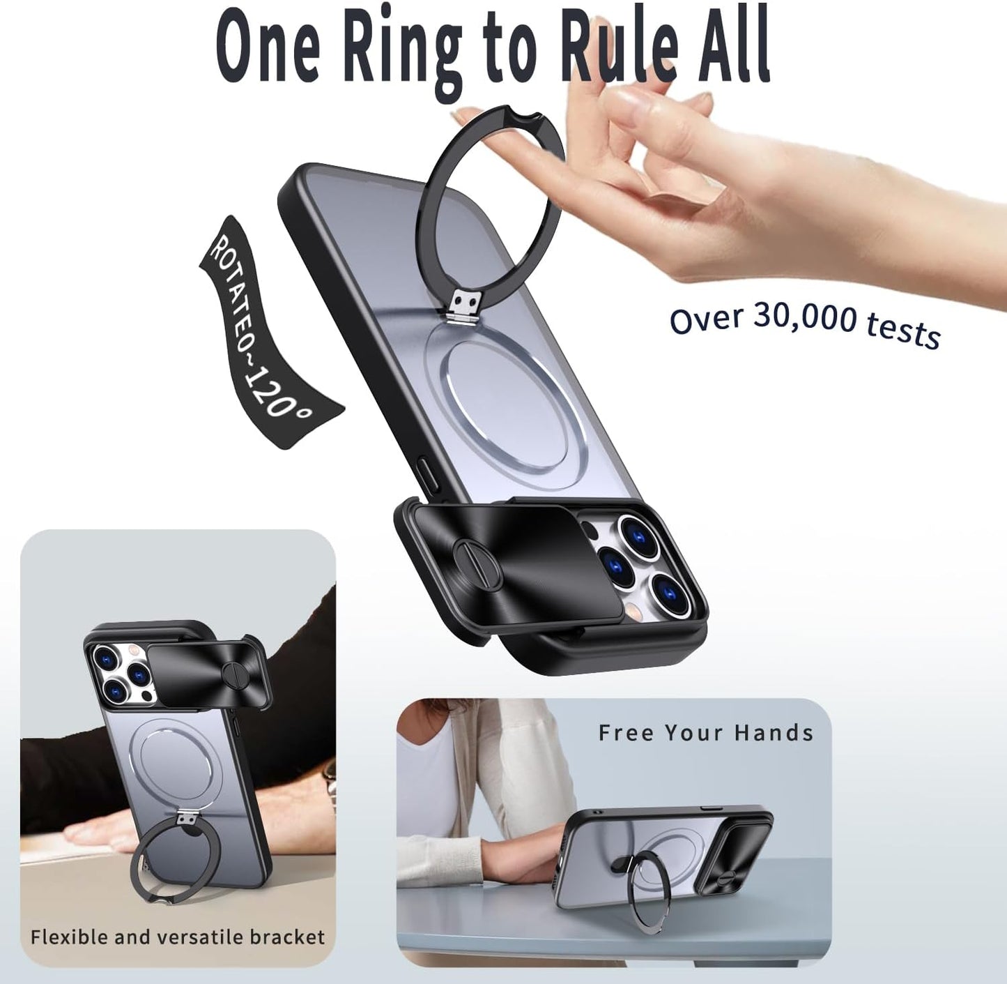 Magnetic mobile phone case for iPhone 15 Pro max, 360° rotating bracket supports wireless charging, camera sliding window protection, shockproof ultra-thin shell