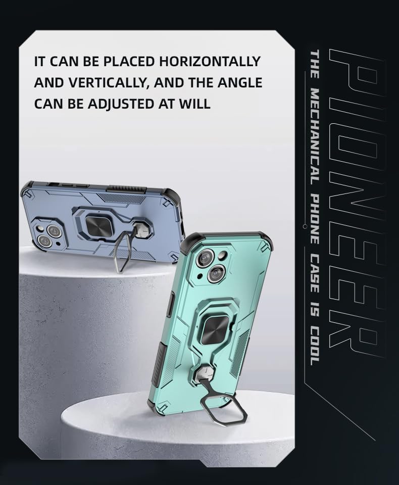 Magnetic bracket mobile phone case for iPhone 14, military-grade four-corner airbag shockproof protection mobile phone case, 360° metal bracket compatible with finger ring buckle Black