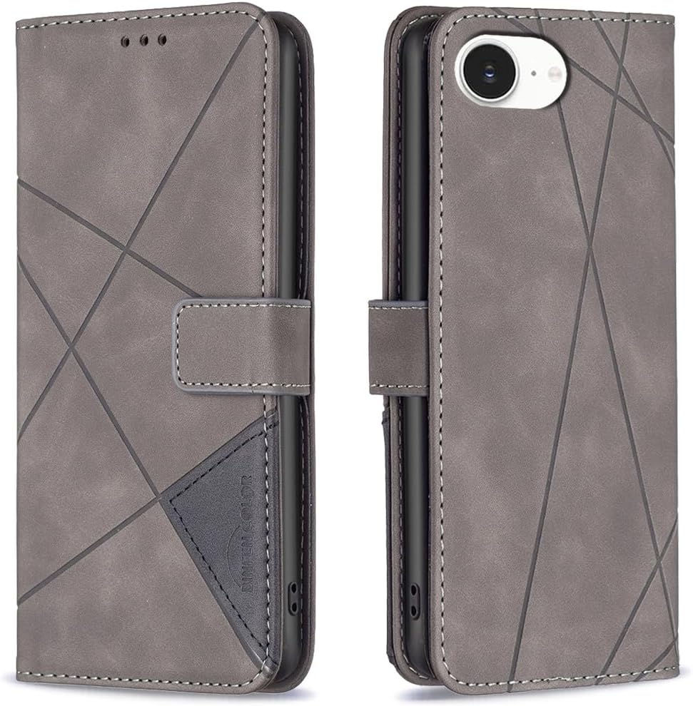 Denim pebbled phone case for iPhone 16E, magnetic buckle wallet case, flip-top stand for shock protection Red