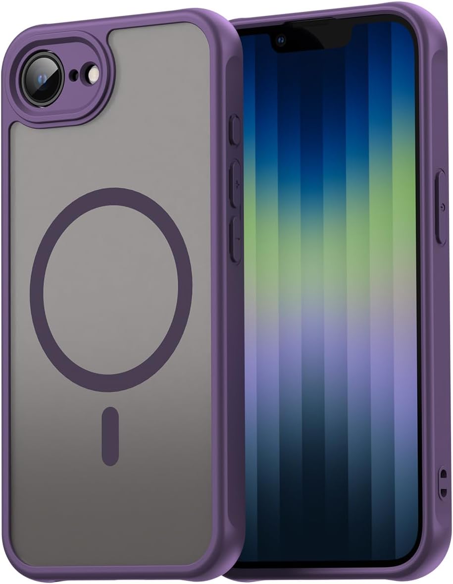 Magnetic translucent case for iPhone 16E, supports wireless charging, Shockproof slim protective case for iPhone 16E Shock-resistant slim case Purple