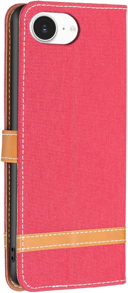 Colorblock Denim Wallet Phone Case for iPhone 16E, Wallet Phone Case Flip Stand, Credit Card Slot Wallet Wrist strap Green