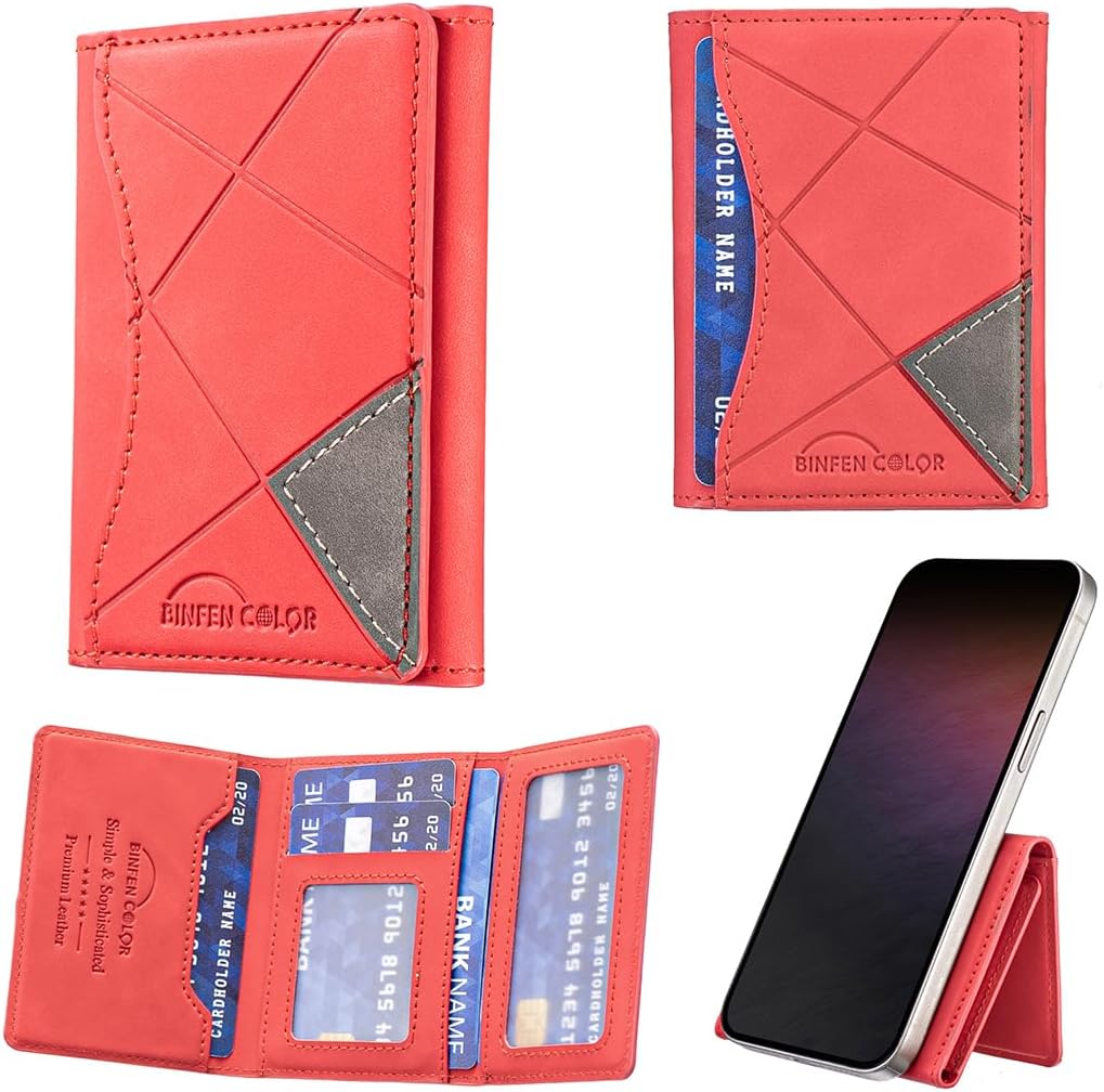 iTape Leather Magnetic Phone Wallet Compatible with Various Phone Models Android and iOS, Ultra-thin Trifold Wallet Card Holder Flip Stand Purple