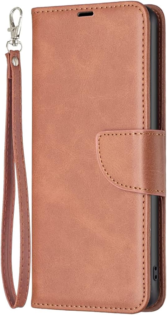 iTape Solid lambskin leather phone case for Samsung Galaxy S25 Edge, snap wallet style case, flip stand shock protection Brown