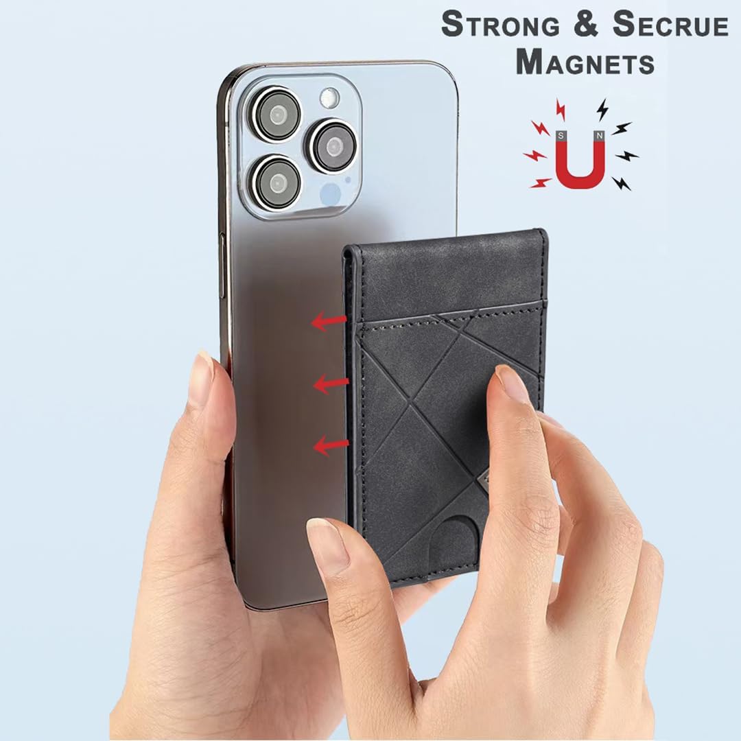 iTape Leather Magnetic Phone Wallet Compatible with Various Phone Models Android and iOS, Magnetic card holder with vertical prism Ultra-thin Trifold Wallet Card Holder Flip Stand Red